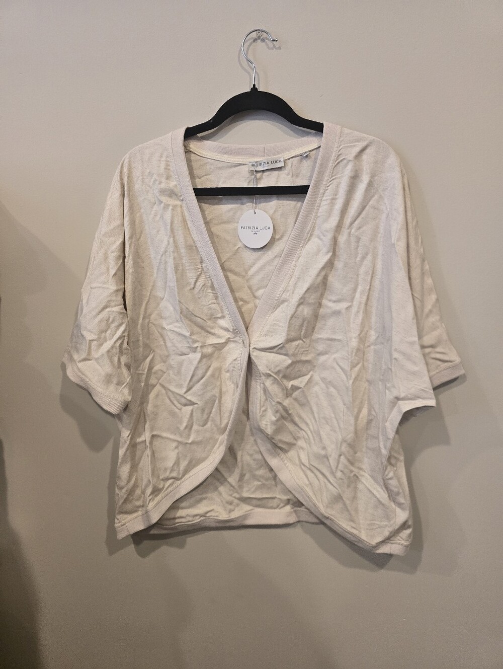 Patrizia Luca Light Cream LINEN Open-Front Short Sleeve Cardigan NWT Size L/XL